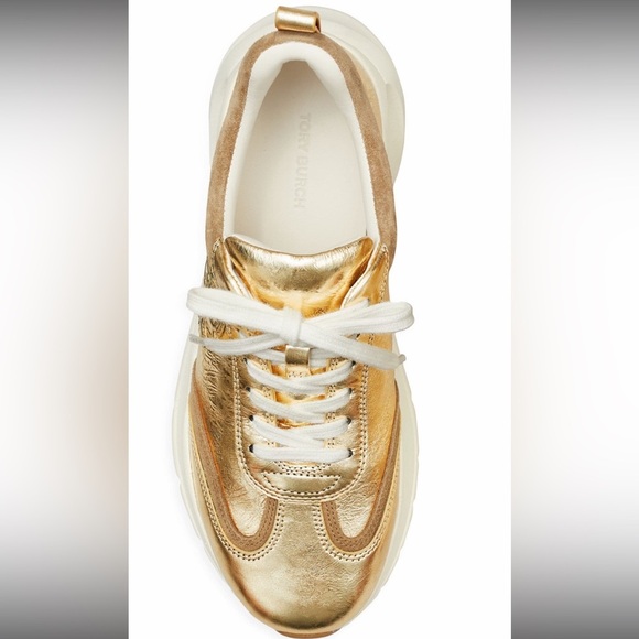 NWT Authentic Tory Burch T Monogram Good Luck Sneakers Size 11 M Gold - Picture 3 of 10